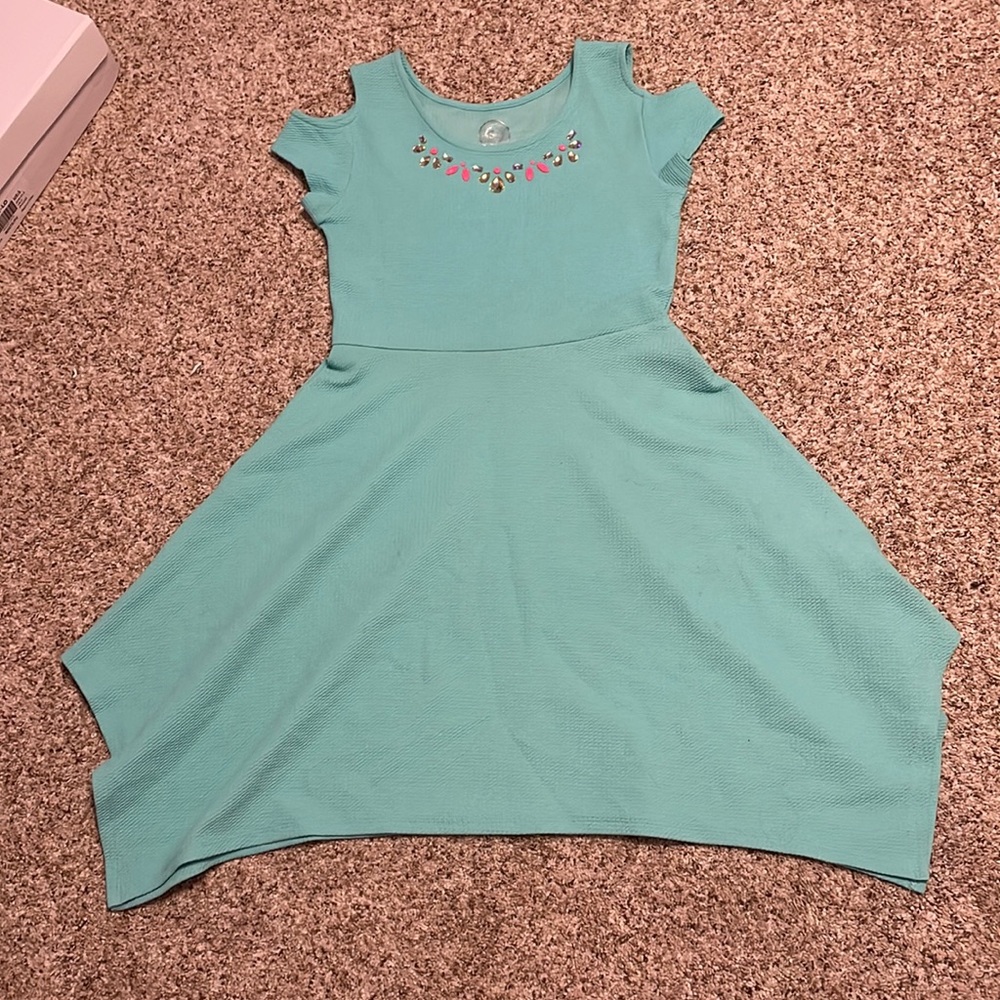 So size 12 girl/tween teal dress with gems